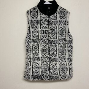 Vintage NOT FUR REAL By Duffel White/Black Faux Fur Lined Vest Size S Warm Long